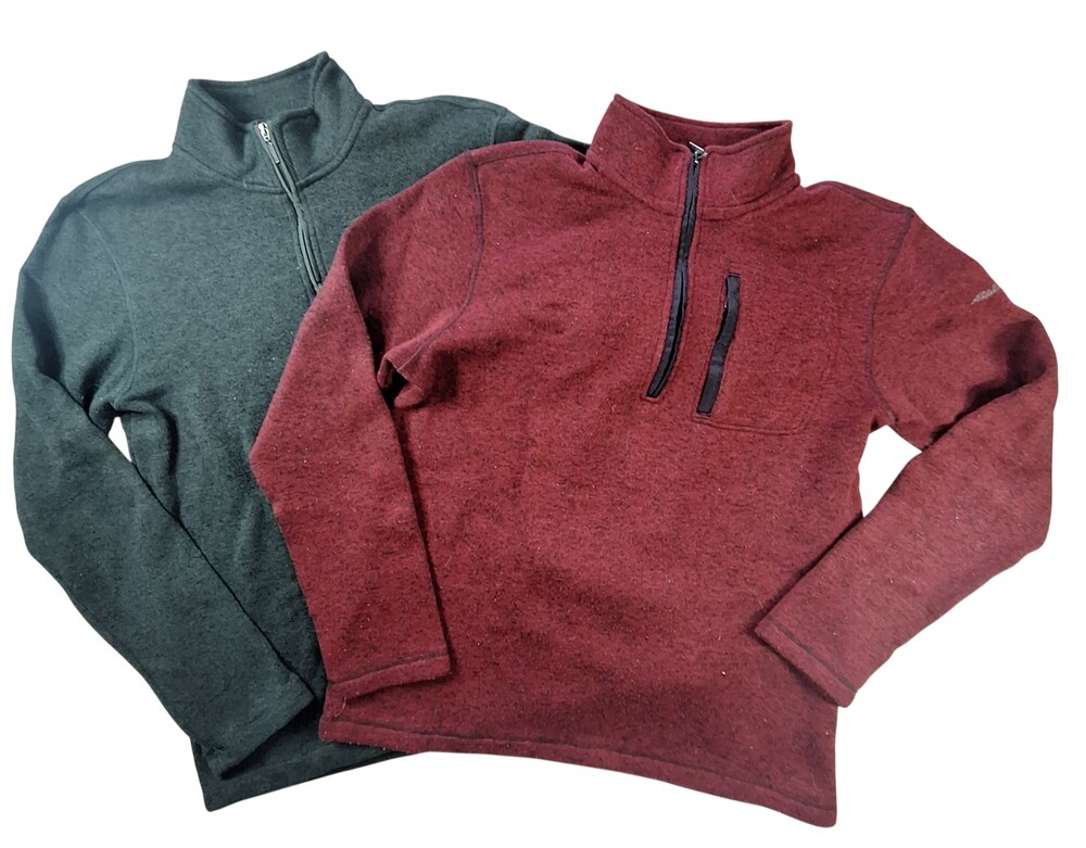 Eddie Bauer Sweater Lot 2 Men's Large Red Green Heathered 1/4 Zip Zipper Pocket
